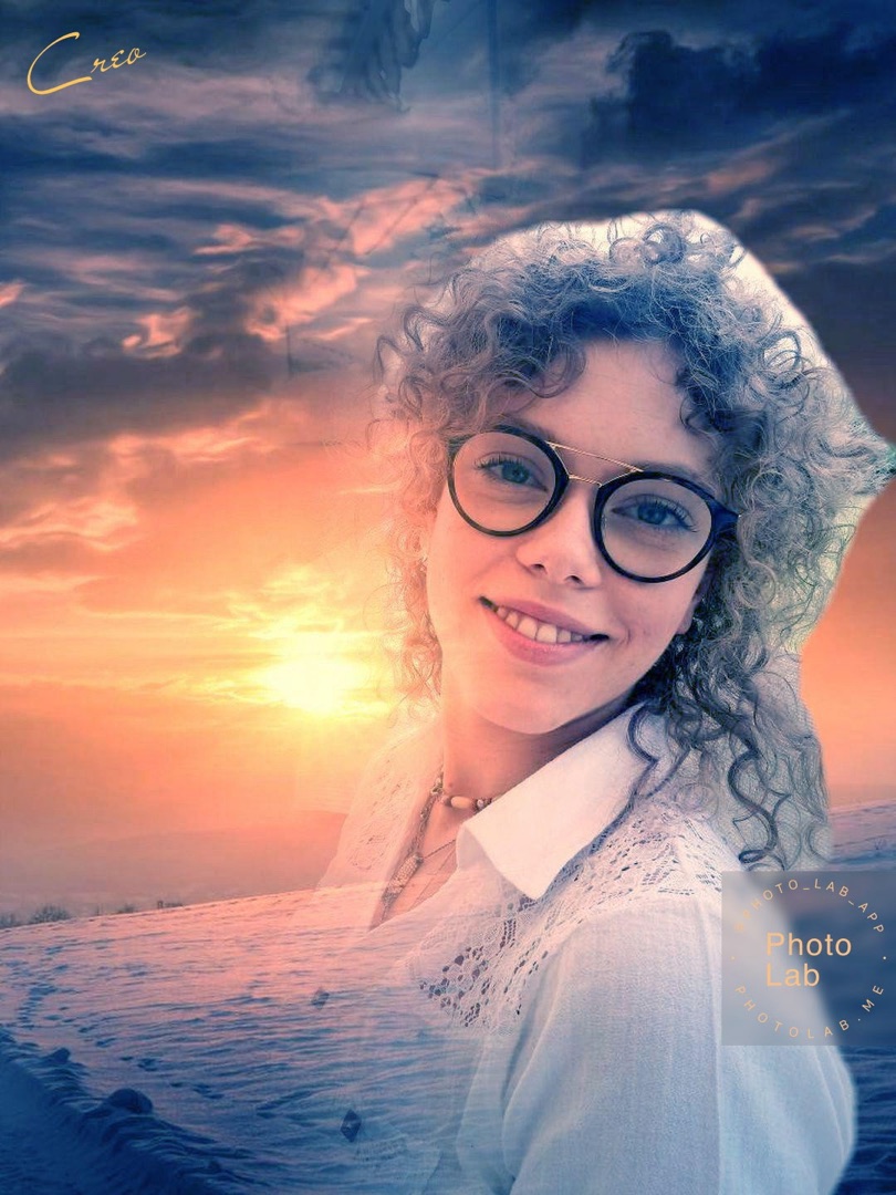 Portrait sur ciel de coucher de soleil, retouche Photoshop