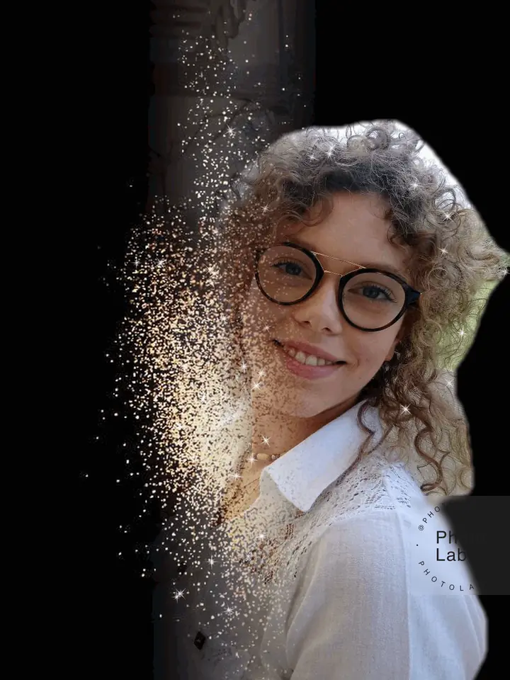 Portrait avec effet de poussière d'étincelles, retouche Photoshop (animation)