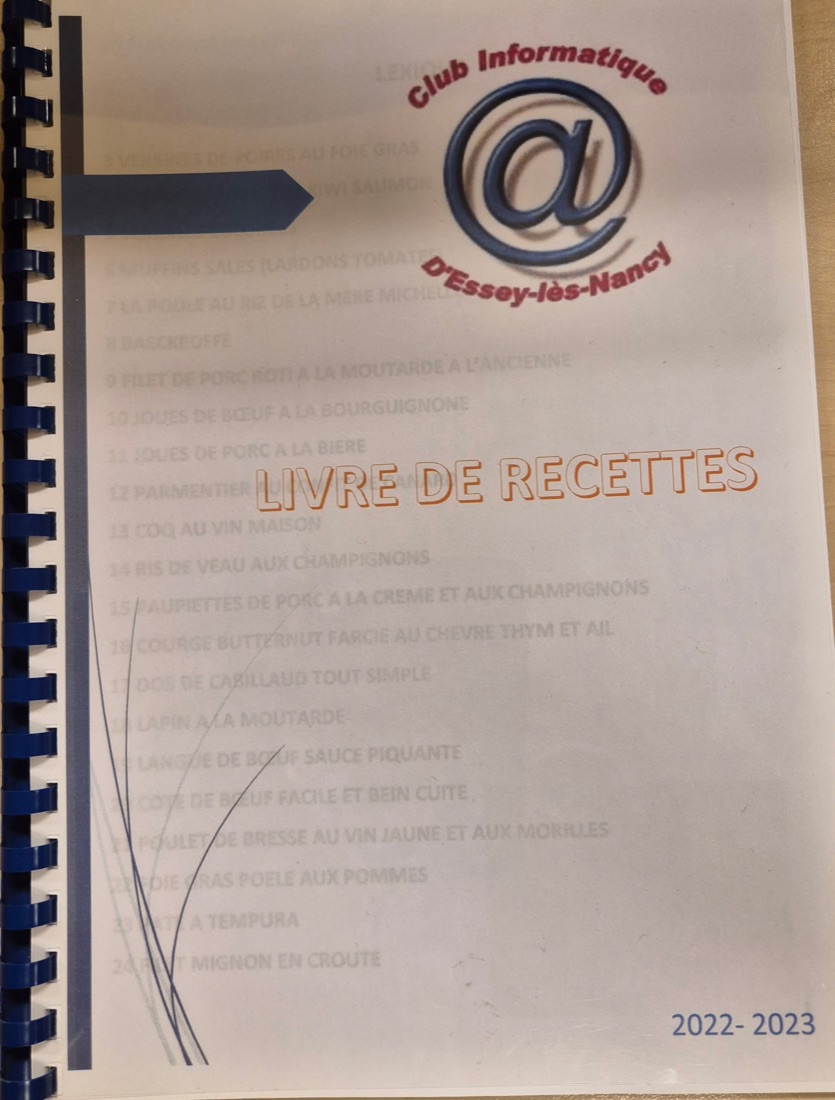 Couverture du livre de recettes réalisé avec Word